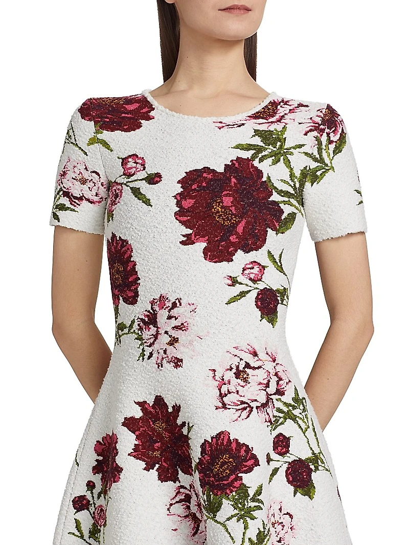 Peony Jacquard Fit & Flare Boucle-Knit Dress