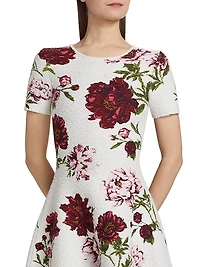 Peony Jacquard Fit & Flare Boucle-Knit Dress