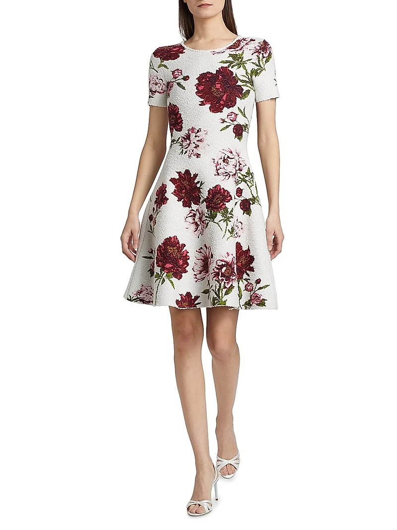 Peony Jacquard Fit & Flare Boucle-Knit Dress