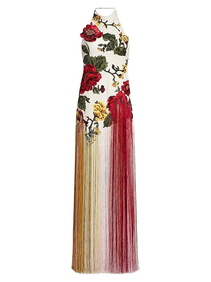 Halterneck Embroidered Silk Gown