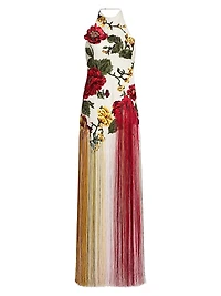 Halterneck Embroidered Silk Gown