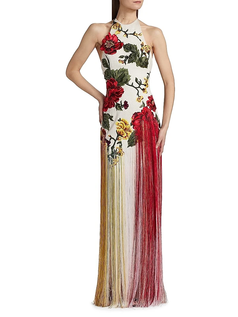 Halterneck Embroidered Silk Gown