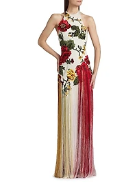 Halterneck Embroidered Silk Gown