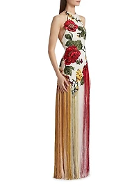 Halterneck Embroidered Silk Gown
