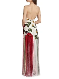 Halterneck Embroidered Silk Gown
