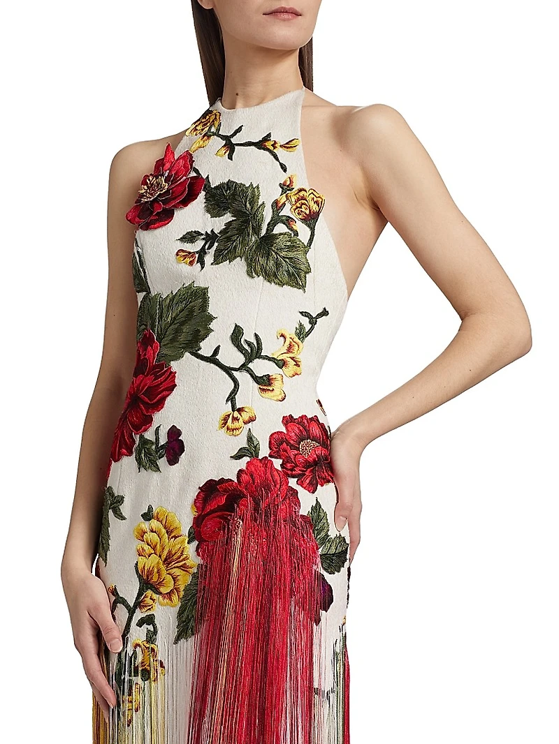 Halterneck Embroidered Silk Gown