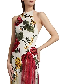 Halterneck Embroidered Silk Gown