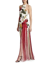Halterneck Embroidered Silk Gown