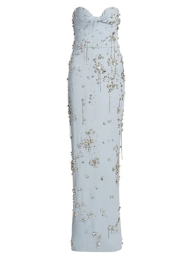 Strapless Crystal Cluster Embroidered Gown