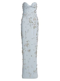 Strapless Crystal Cluster Embroidered Gown