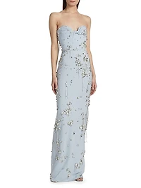 Strapless Crystal Cluster Embroidered Gown