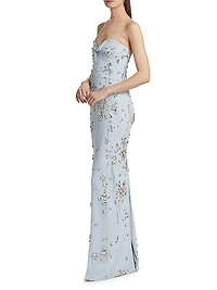 Strapless Crystal Cluster Embroidered Gown