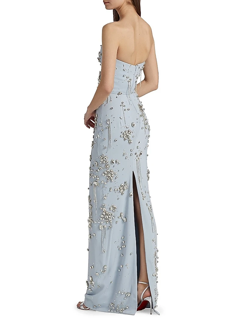 Strapless Crystal Cluster Embroidered Gown