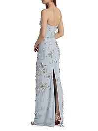 Strapless Crystal Cluster Embroidered Gown