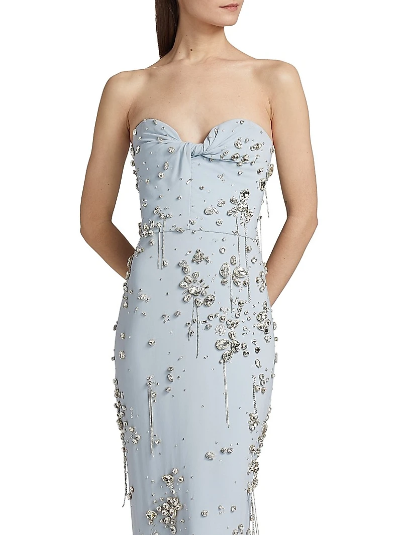 Strapless Crystal Cluster Embroidered Gown