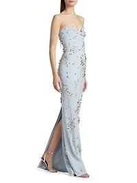 Strapless Crystal Cluster Embroidered Gown