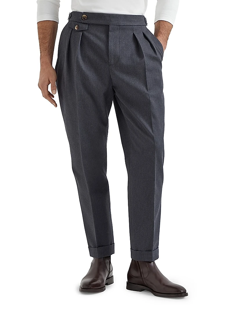 Cotton and Virgin Wool Gabardine Tailor Fit Trousers