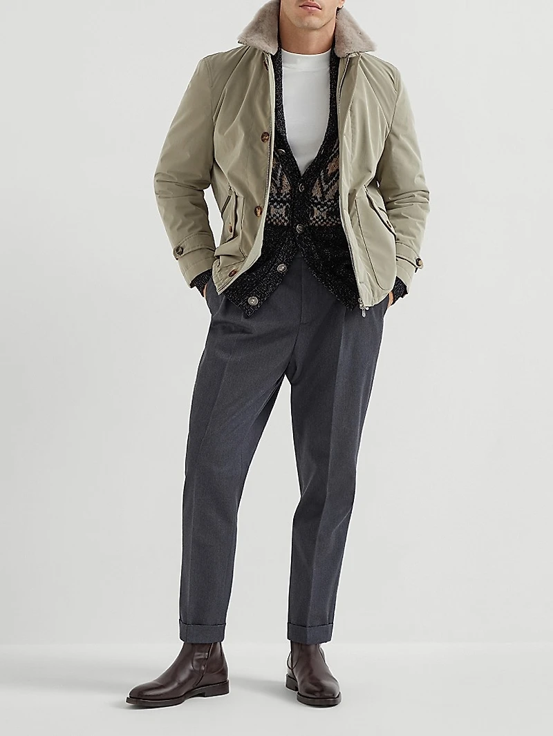 Cotton and Virgin Wool Gabardine Tailor Fit Trousers