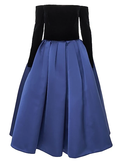 Colorblocked Off-The-Shoulder Cocktail Dress