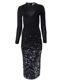 Sequin-Embellished Long-Sleeve Midi-Dress