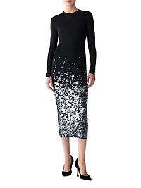 Sequin-Embellished Long-Sleeve Midi-Dress