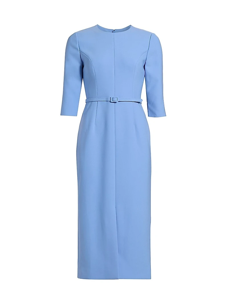 Crepe Belted Sheath Midi-Dress