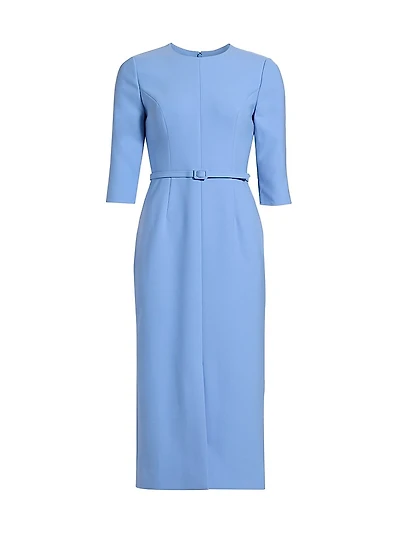 Crepe Belted Sheath Midi-Dress