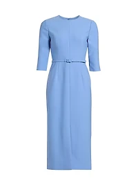 Crepe Belted Sheath Midi-Dress