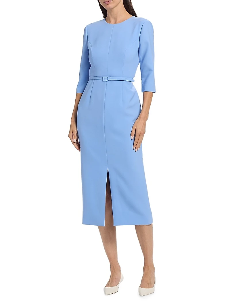 Crepe Belted Sheath Midi-Dress