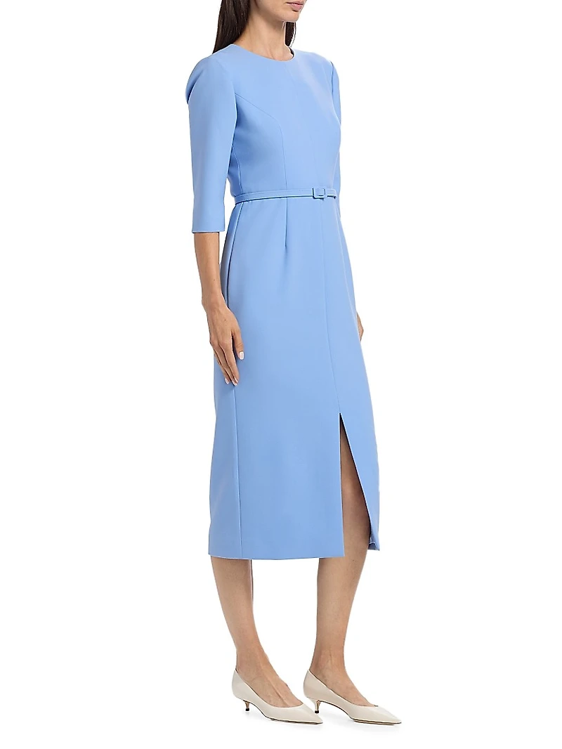 Crepe Belted Sheath Midi-Dress