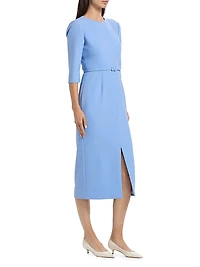 Crepe Belted Sheath Midi-Dress