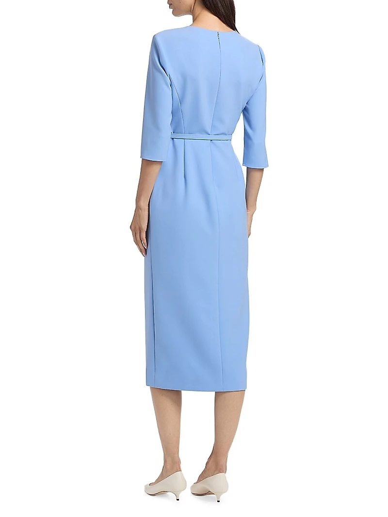 Crepe Belted Sheath Midi-Dress