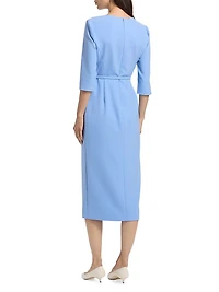 Crepe Belted Sheath Midi-Dress