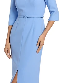 Crepe Belted Sheath Midi-Dress