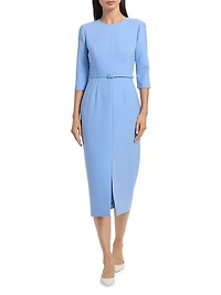 Crepe Belted Sheath Midi-Dress
