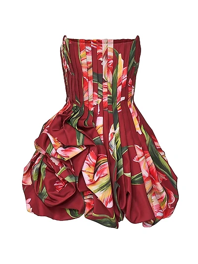 Printed Pleated Draped Minidress