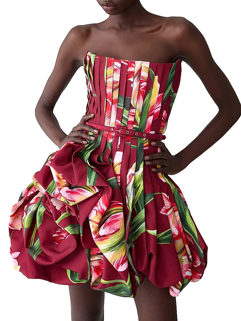 Printed Pleated Draped Minidress