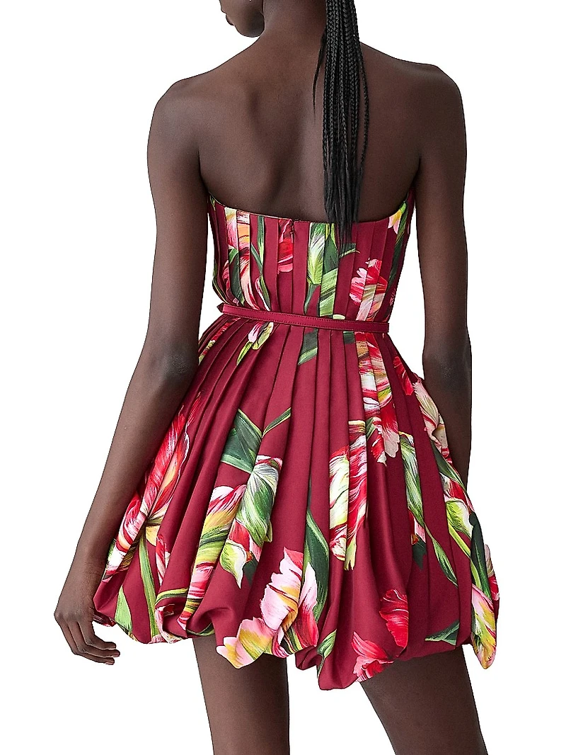 Printed Pleated Draped Minidress