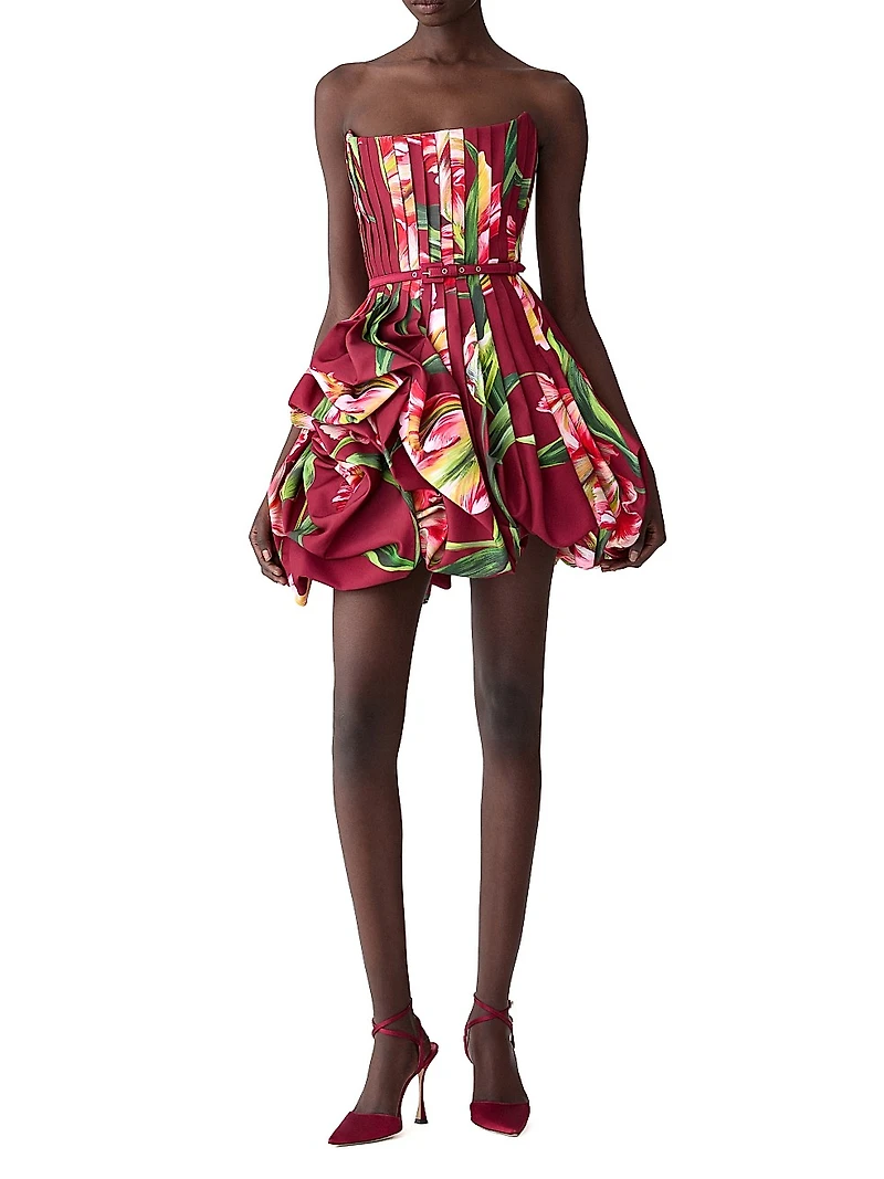 Printed Pleated Draped Minidress