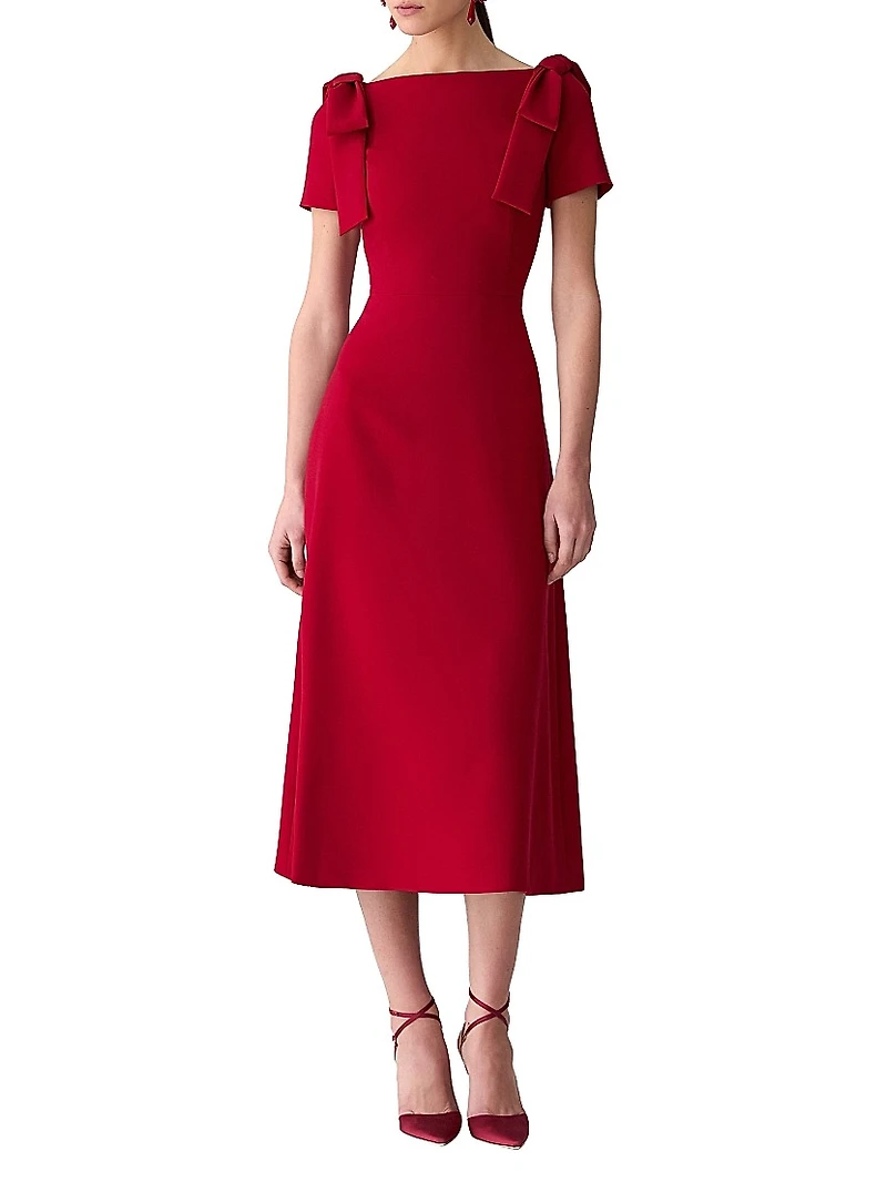 Bow-Shoulder Midi-Dress