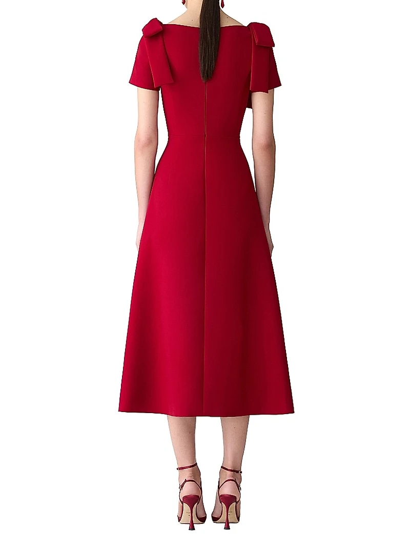 Bow-Shoulder Midi-Dress