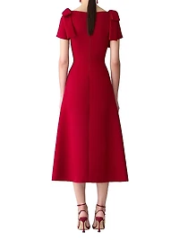 Bow-Shoulder Midi-Dress