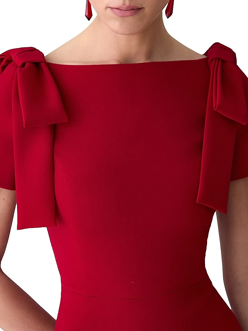 Bow-Shoulder Midi-Dress