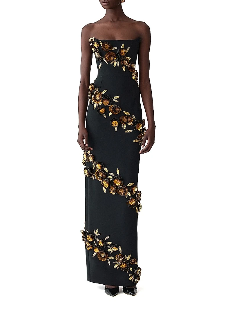 Embellished Strapless Column Gown