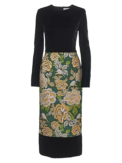 Long-Sleeve Crewneck Midi-Dress