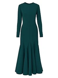Crewneck Long-Sleeve Trumpet Midi-Dress