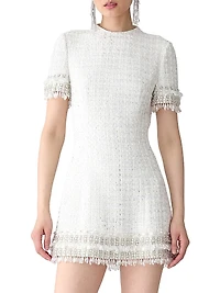 Embellished Tweed Short-Sleeve Minidress