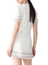 Embellished Tweed Short-Sleeve Minidress