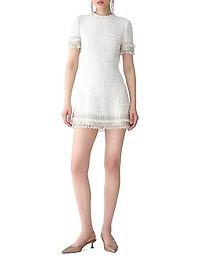 Embellished Tweed Short-Sleeve Minidress