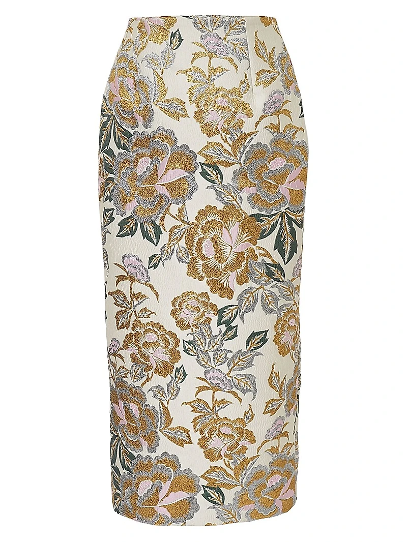 Floral Jacquard Midi-Skirt